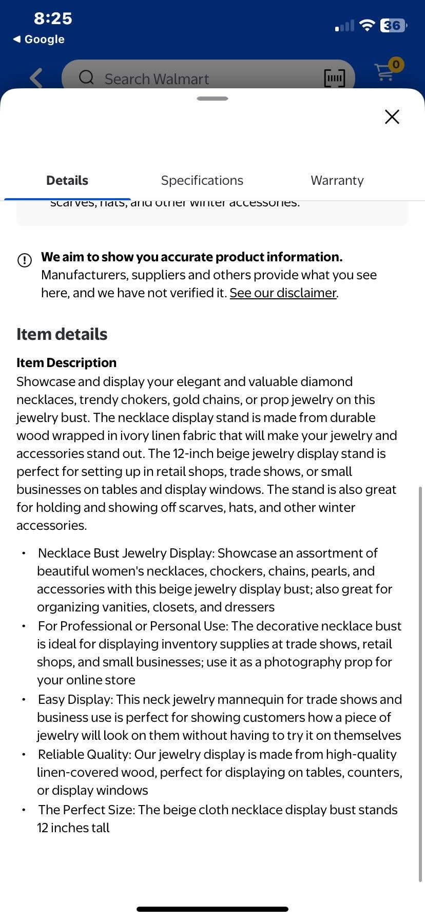 12in Jewelry Display Bust
