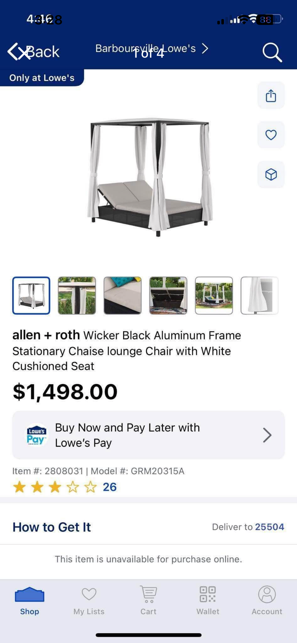 allen + roth Wicker Black Aluminum Frame Stationary Chaise lounge