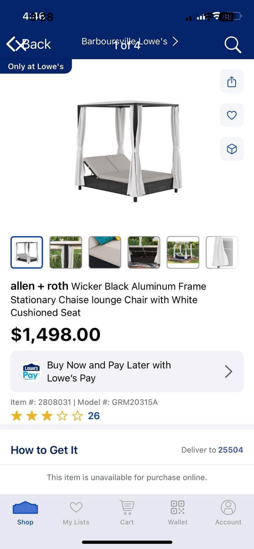 allen + roth Wicker Black Aluminum Frame Stationary Chaise lounge