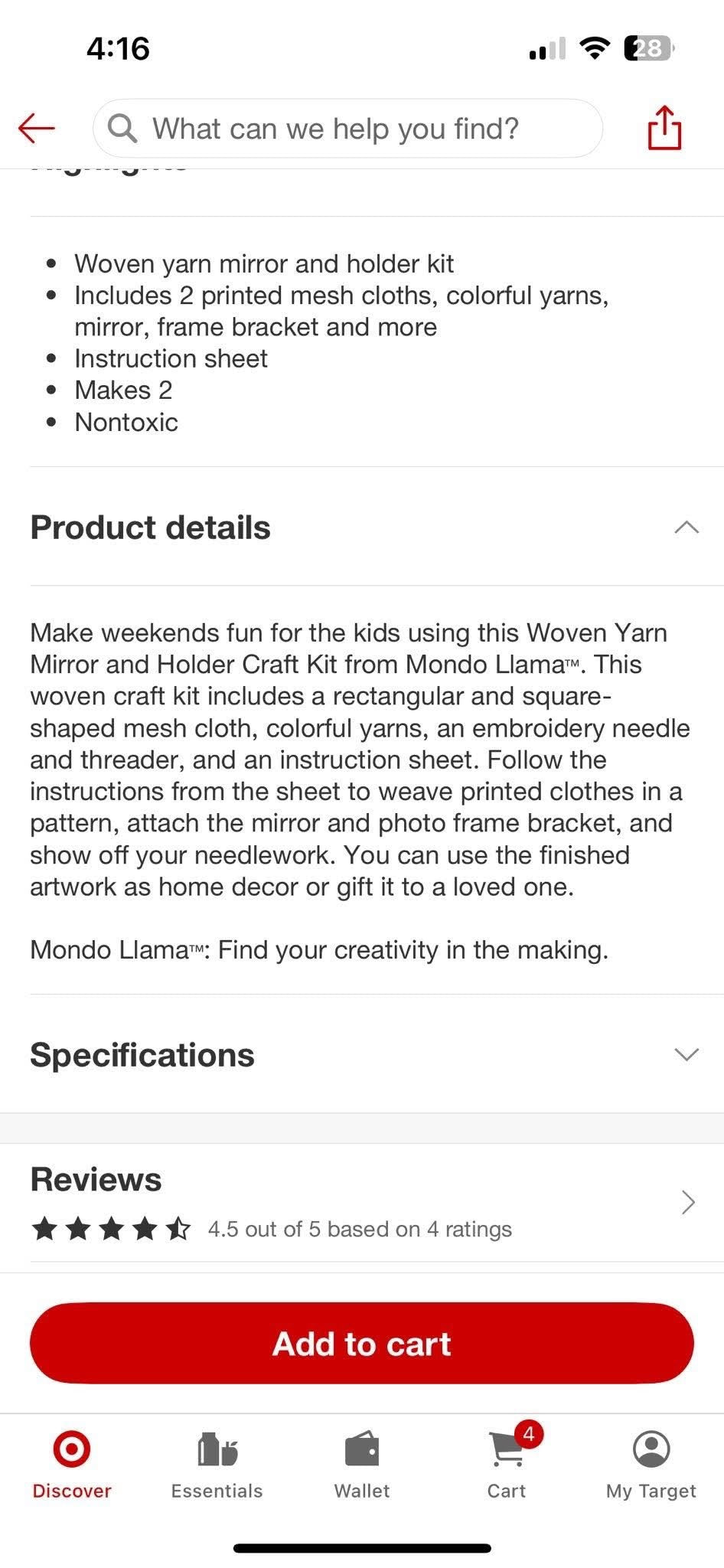 Woven Yarn Mirror & Holder Craft Kit