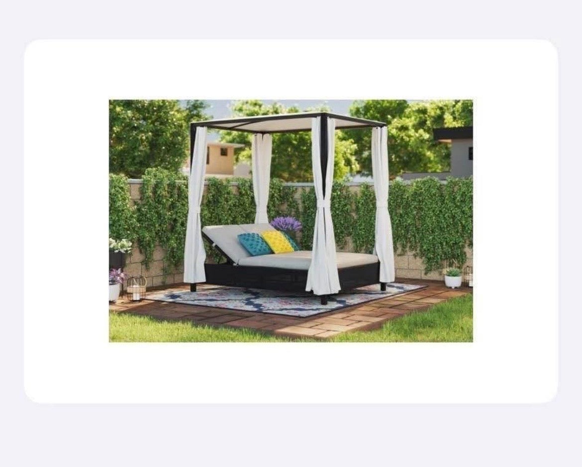 allen + roth Wicker Black Aluminum Frame Stationary Chaise lounge