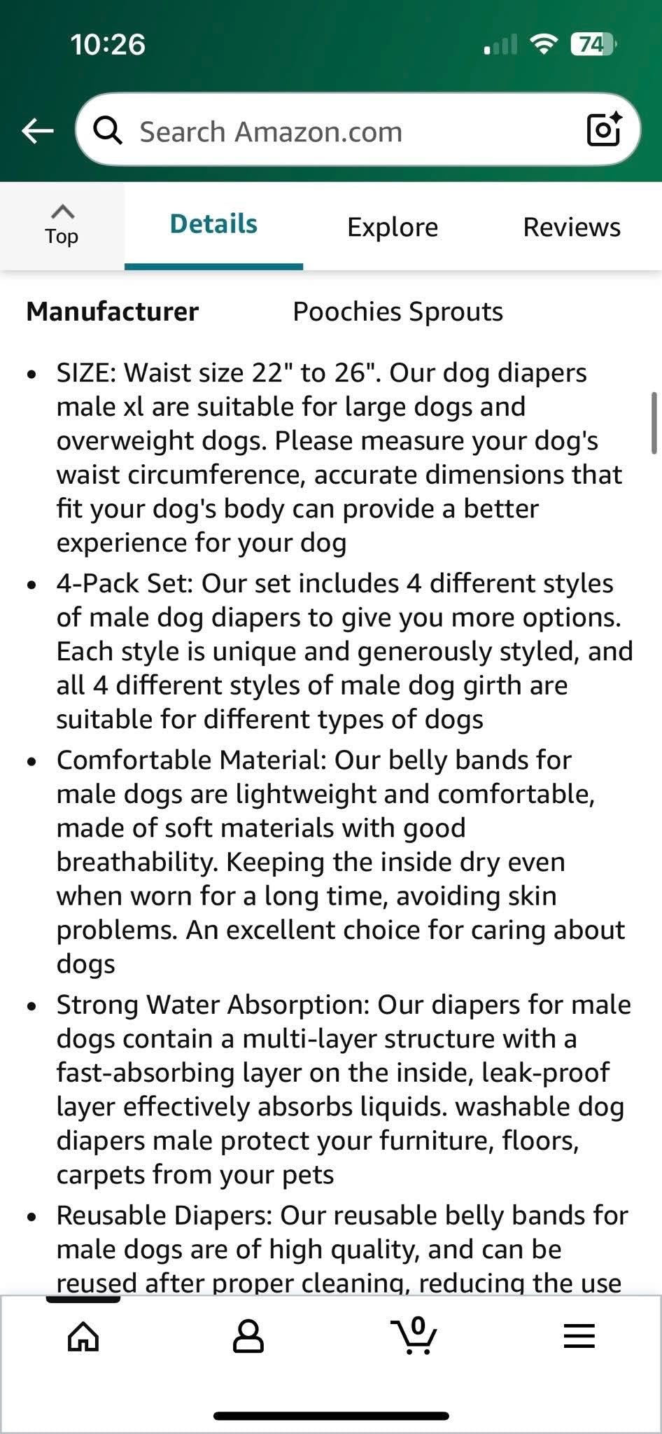 4pk XL Belly Bands for Dogs