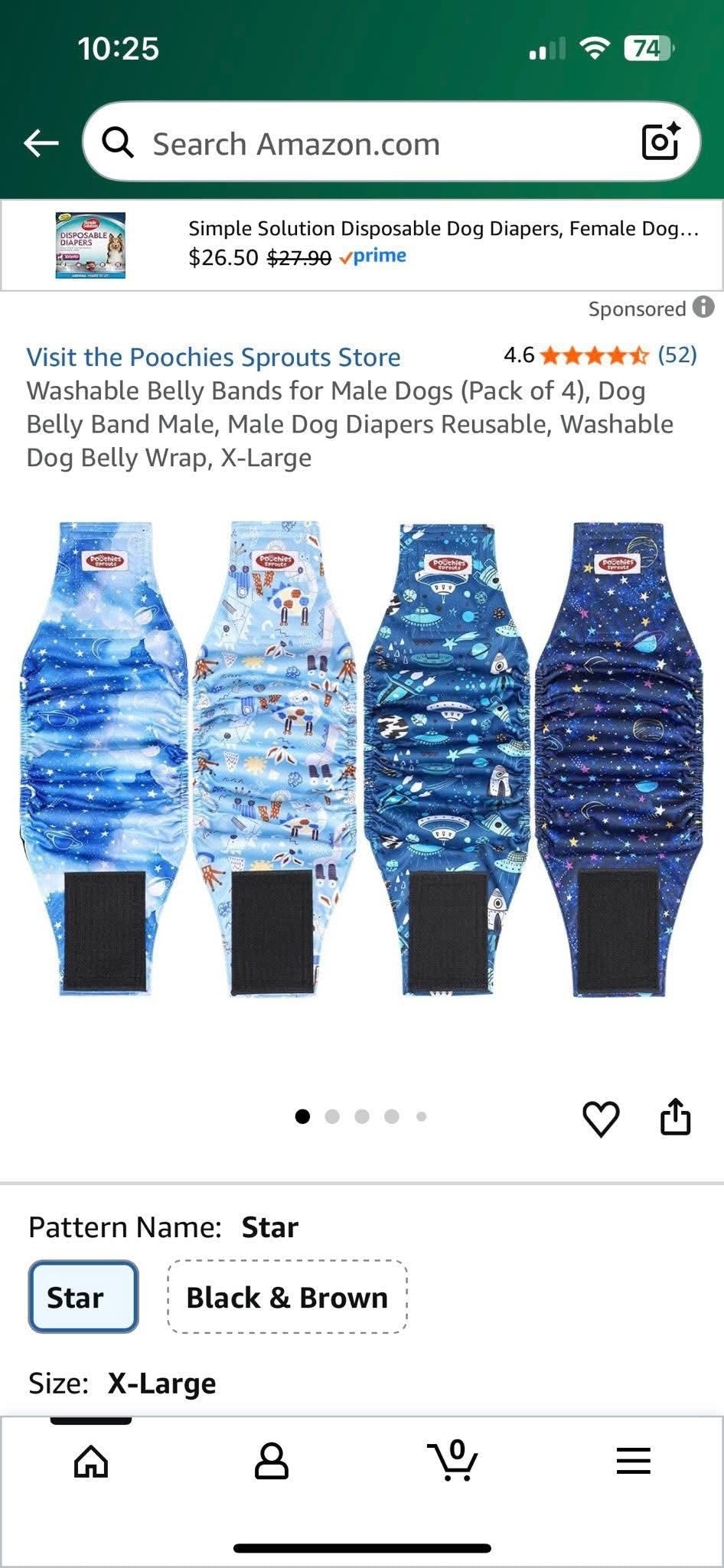 4pk XL Belly Bands for Dogs