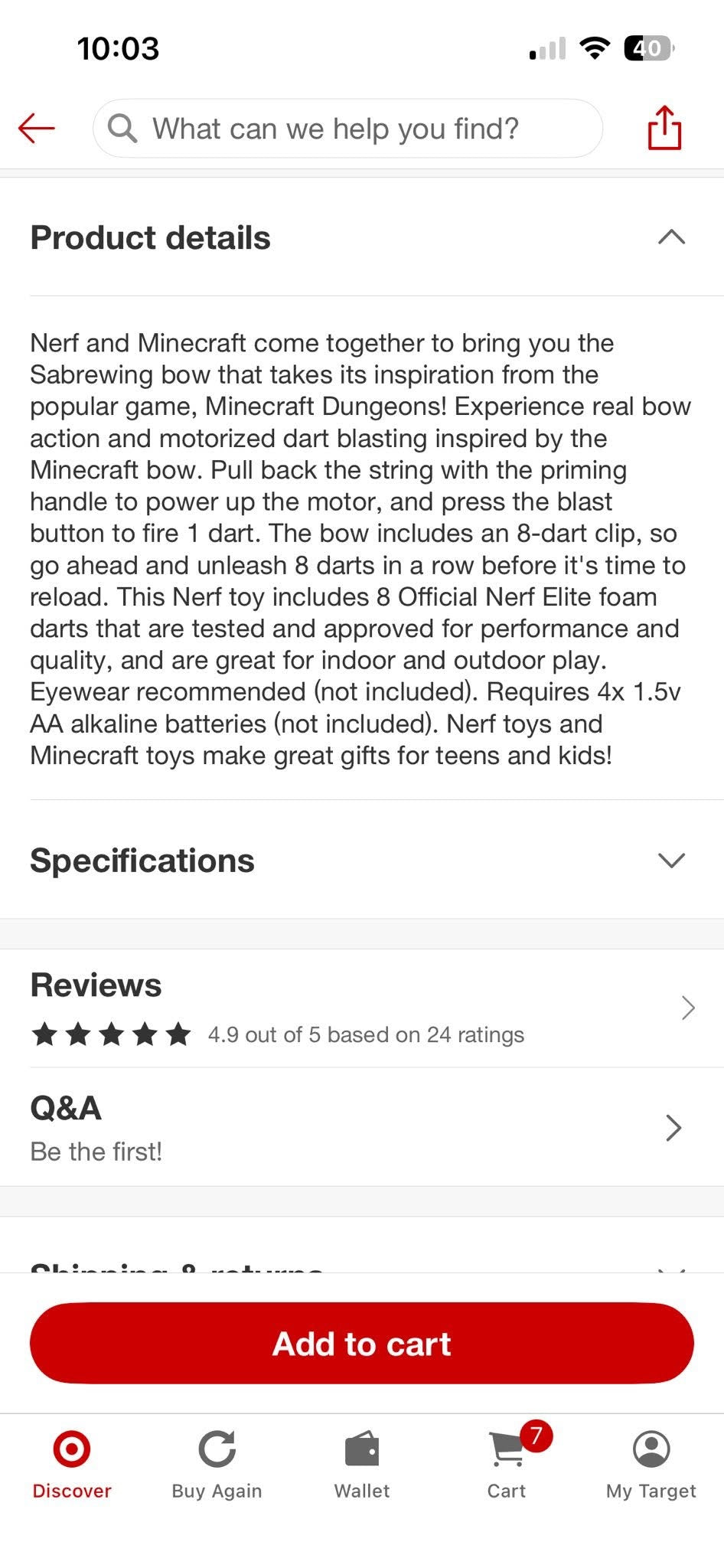 Nerf Minecraft Sabrewing