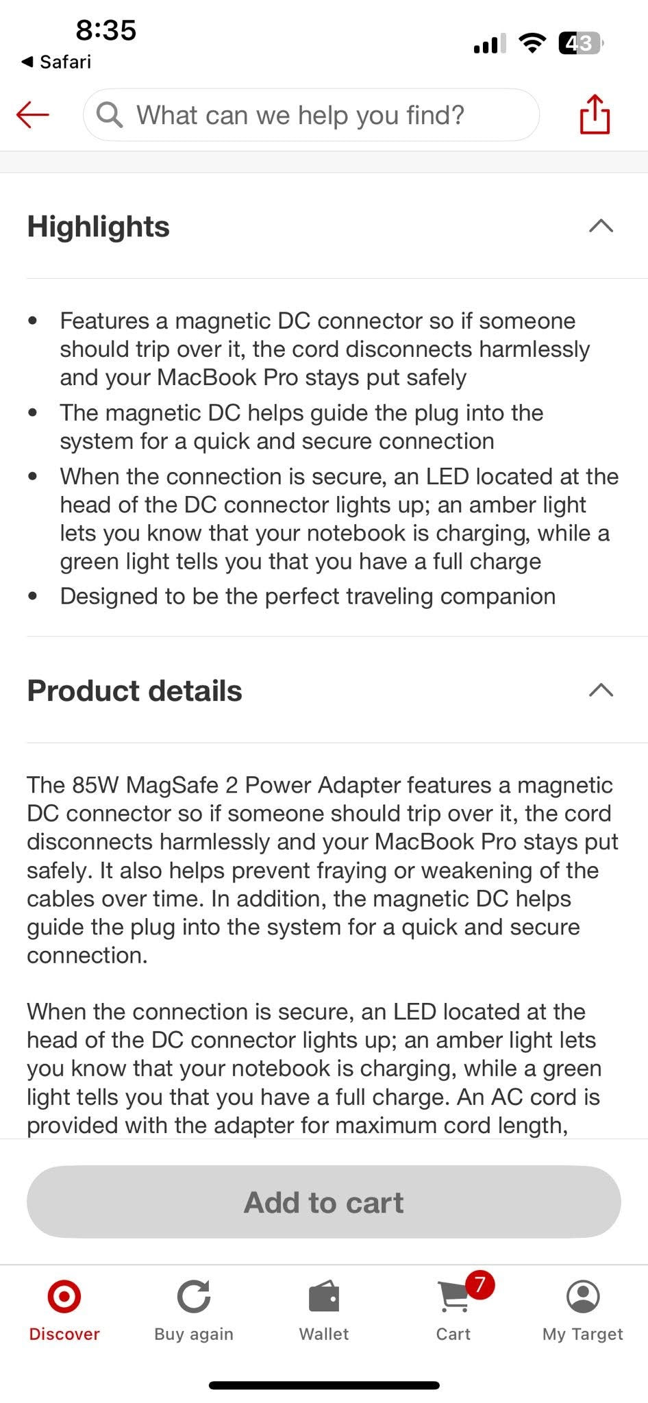 Apple 85w MagSafe 2 Power Adapter (for Mac Book Pro)