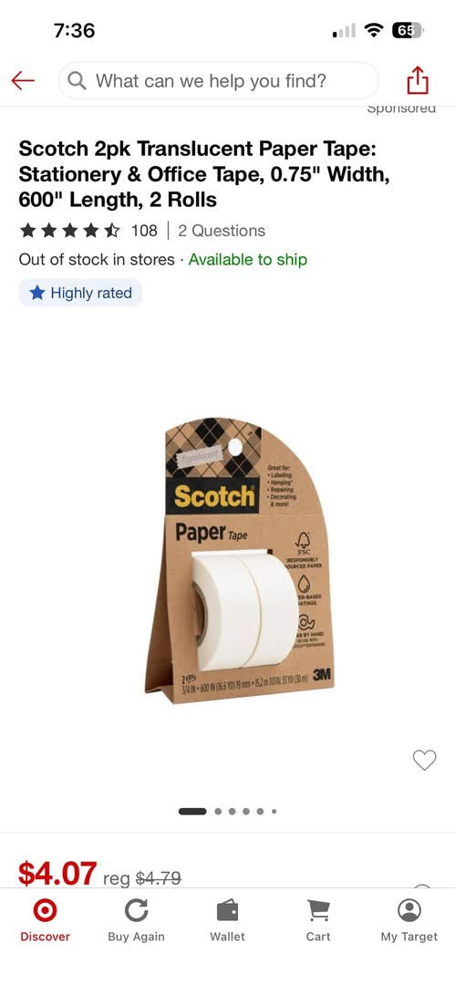 Scotch 2pk Translucent Paper Tape