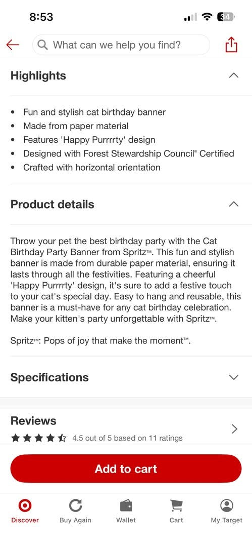Cat Birthday Party Banner