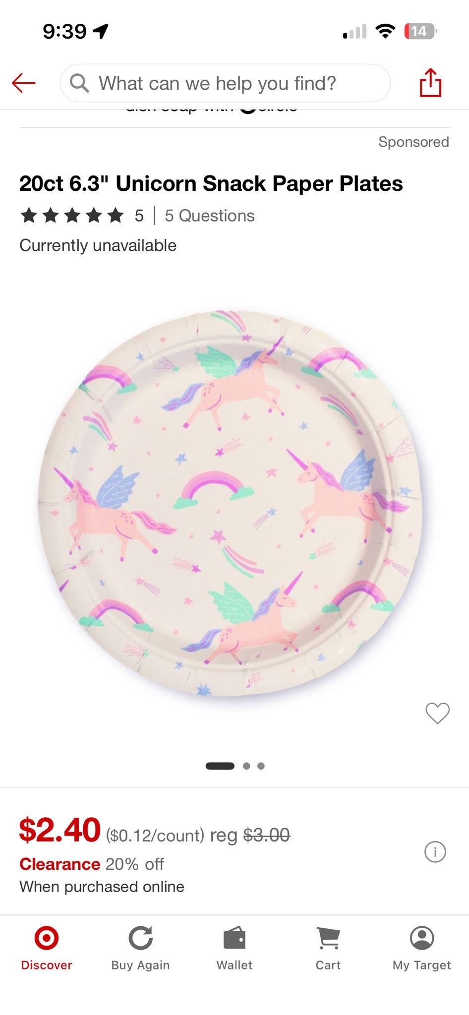 Unicorn Snack Plates - 20ct