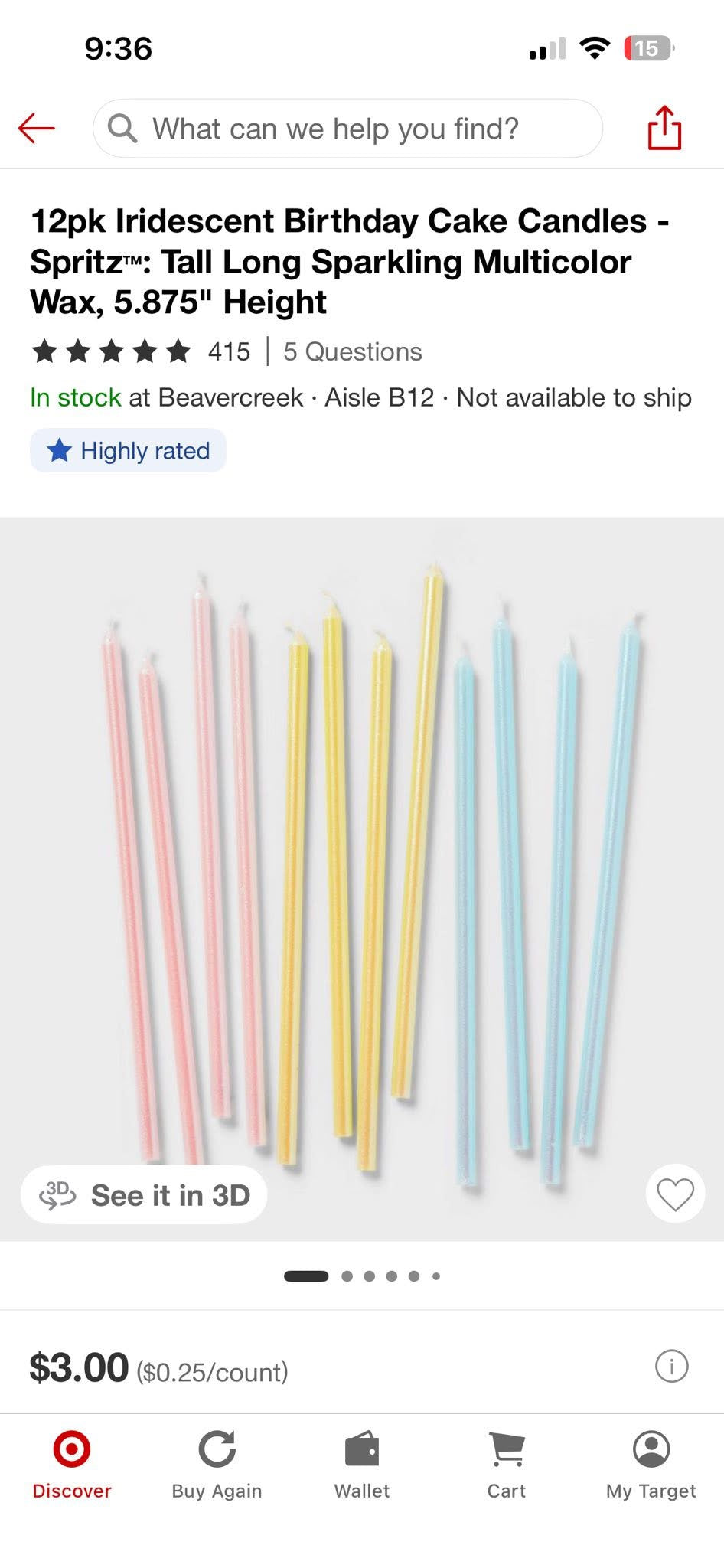 12pk Iridescent Birthday Candles