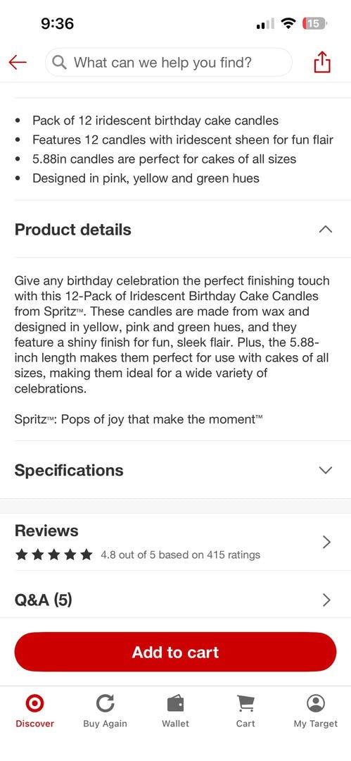 12pk Iridescent Birthday Candles