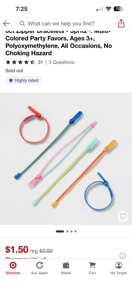 Party Favors - 6ct Zipper Bracelets
