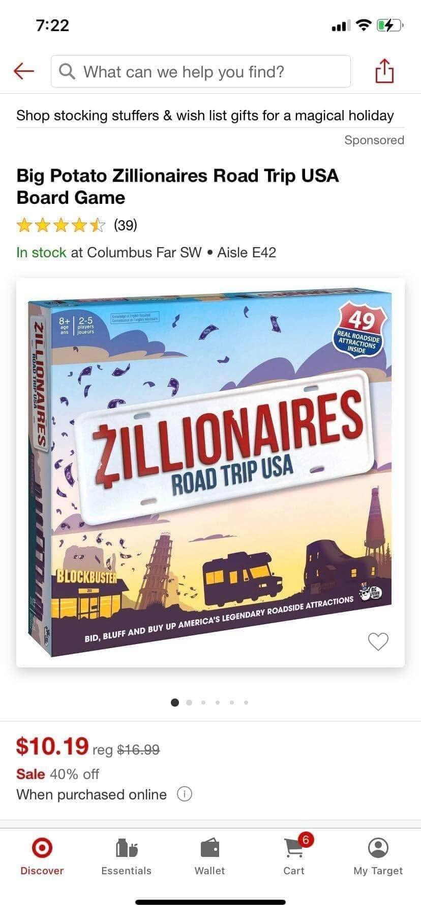 Zillionaires Road Trip Game