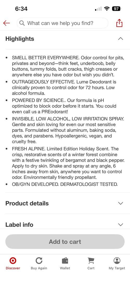 Lume Deodorant Spray - Fresh Alpine