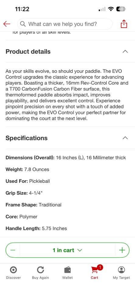 16” Evo Control Max Pickleball Paddle