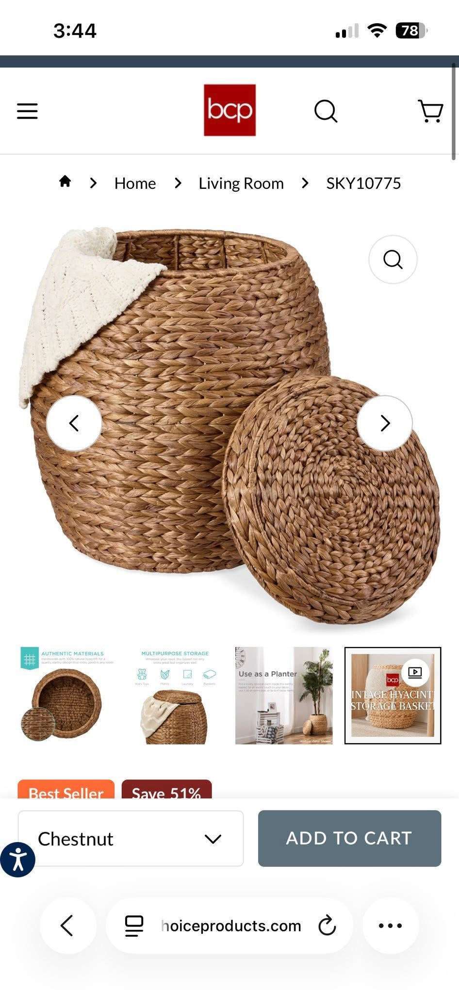 Multipurpose Hyacinth Storage Tote Basket