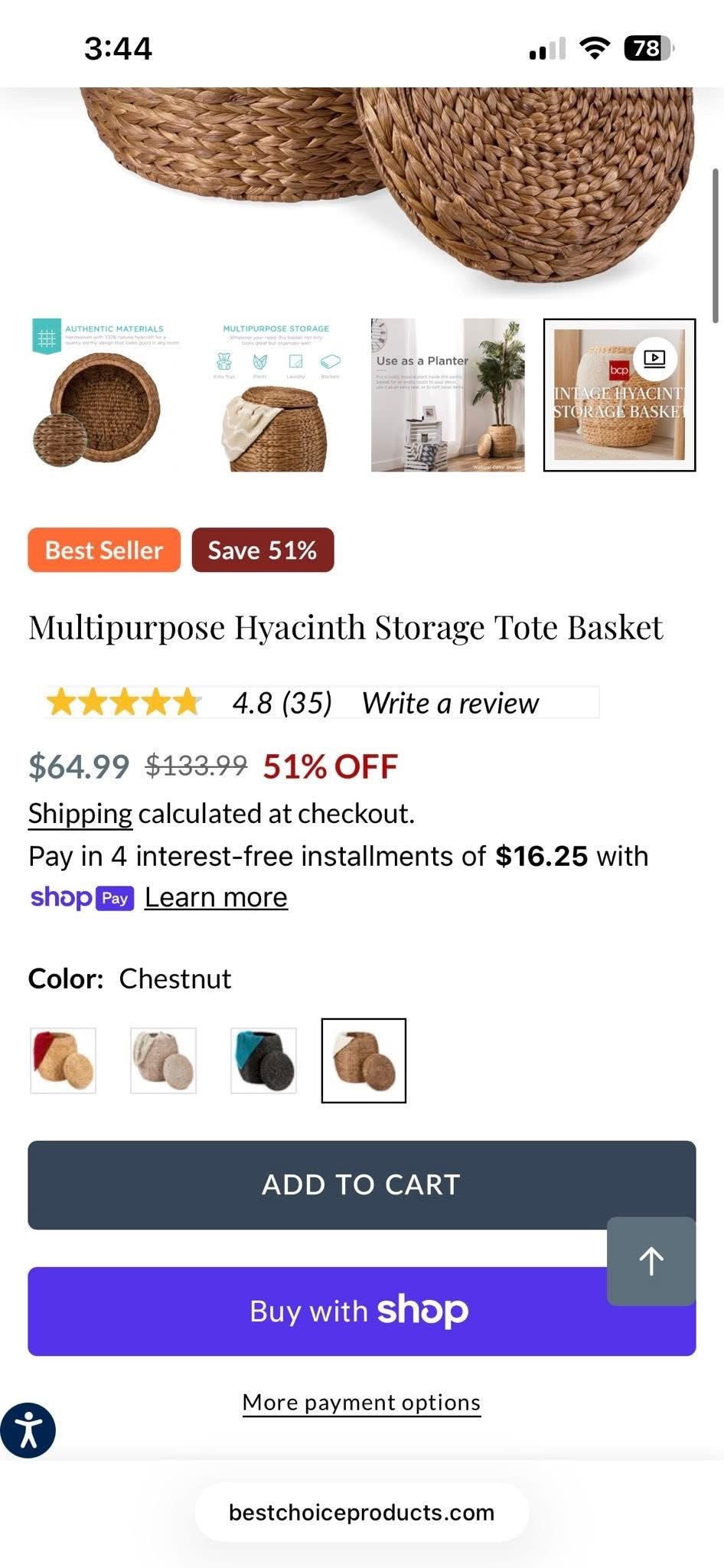 Multipurpose Hyacinth Storage Tote Basket