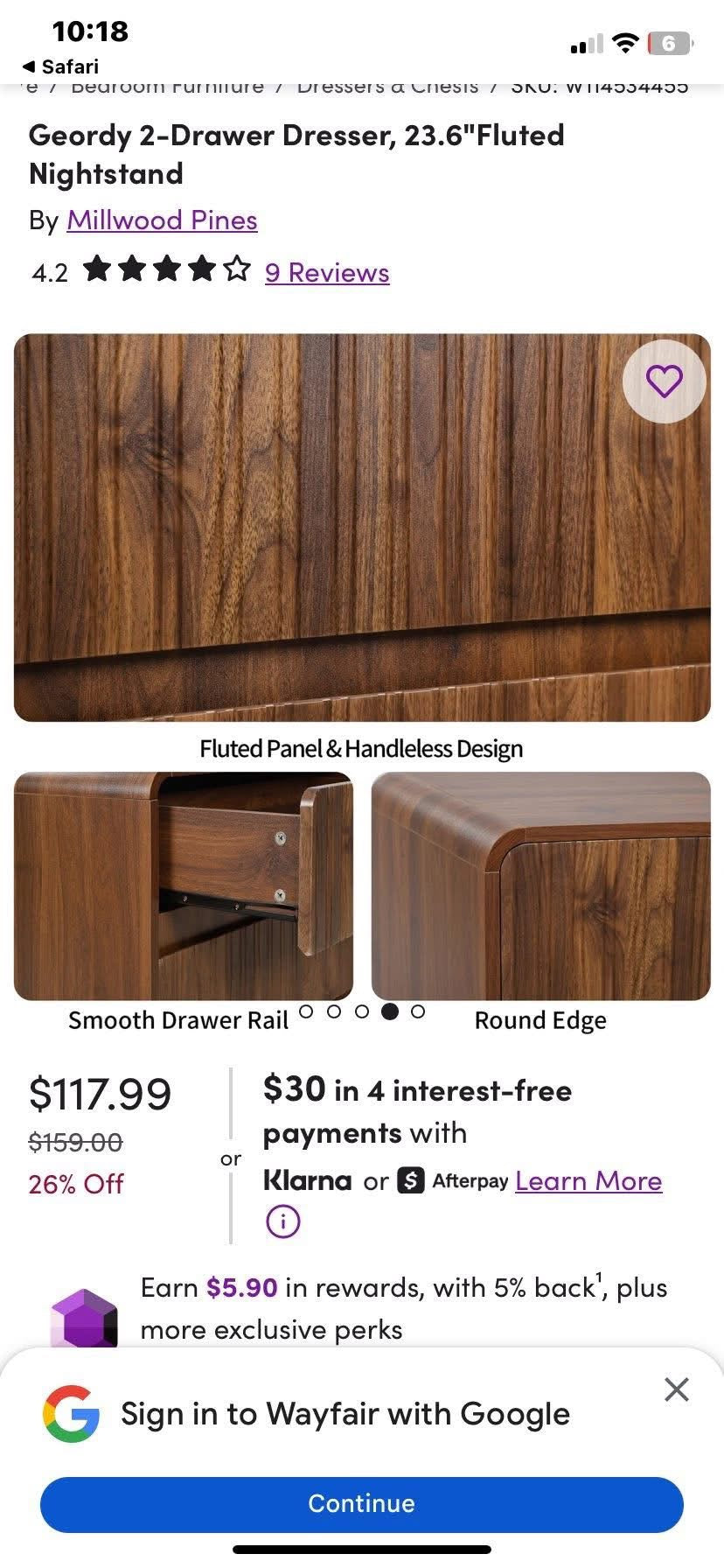 Geordy 2-Drawer Dresser, 23.6"Fluted Nightstand
