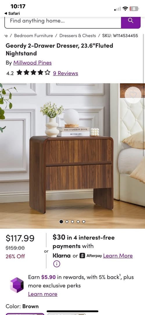 Geordy 2-Drawer Dresser, 23.6"Fluted Nightstand