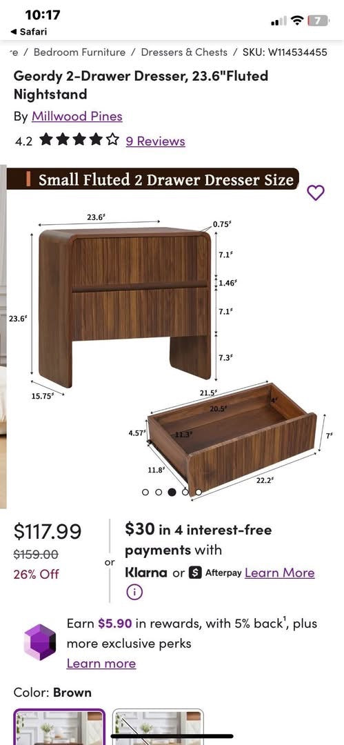 Geordy 2-Drawer Dresser, 23.6"Fluted Nightstand