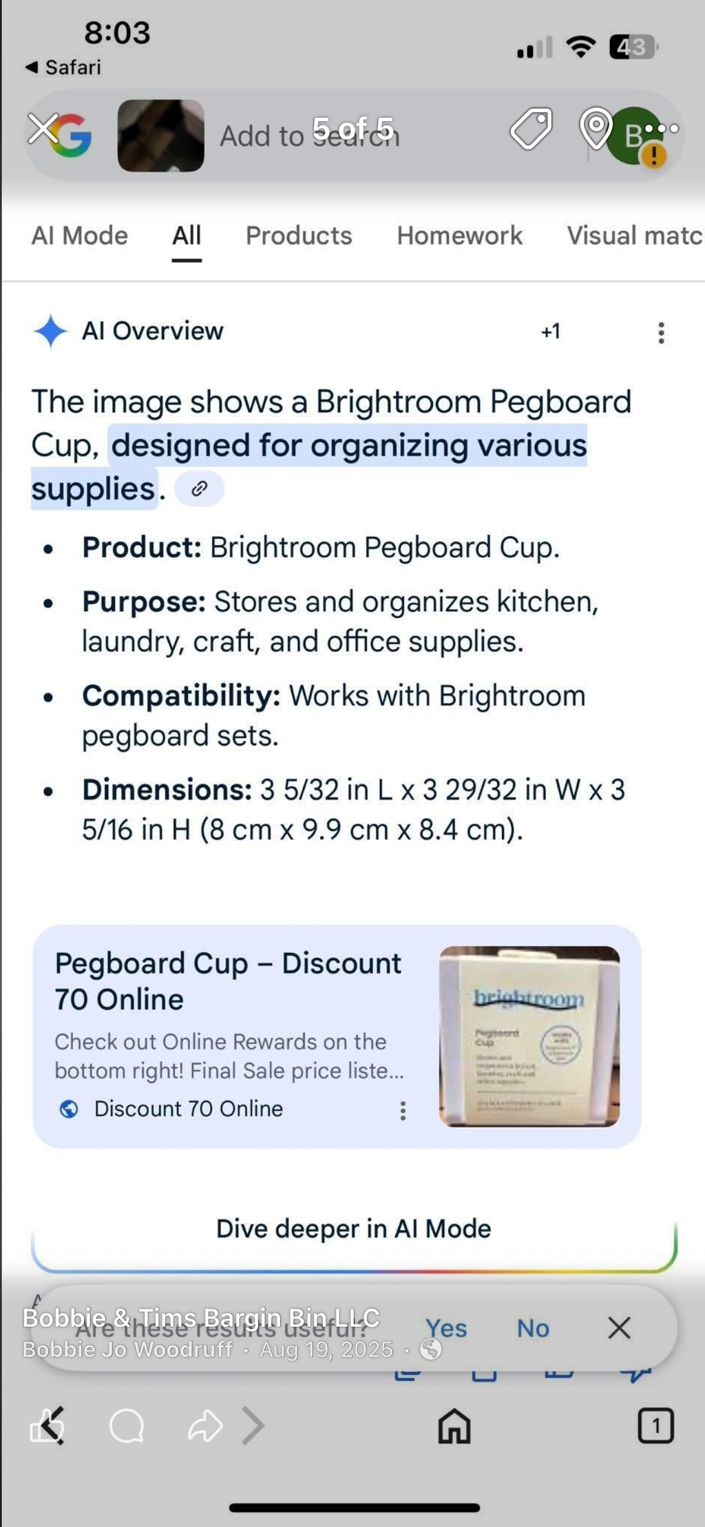 Small Pegboard Cup