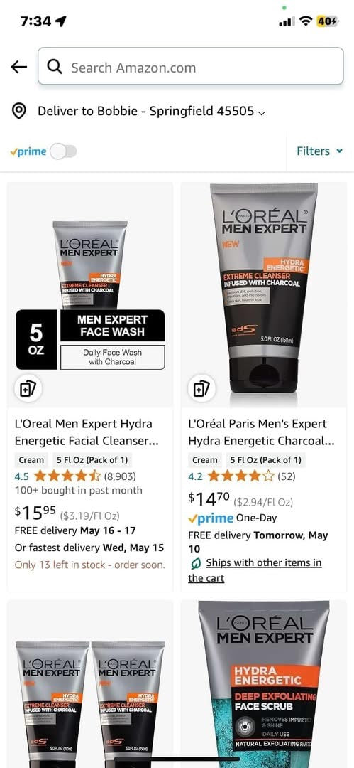 L'Oréal Paris Men's Expert Hydra Energetic Charcoal Cream Cleanser