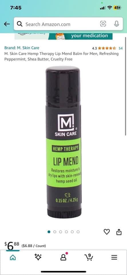 M. Skin Care Hemp Therapy Lip Mend Balm for Men,
