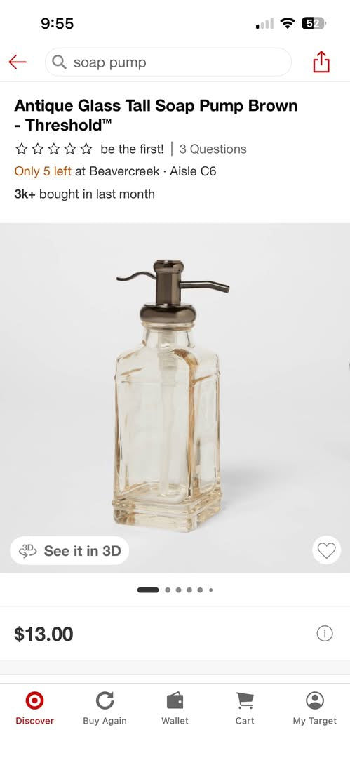 Antique Glass Tall Soap Pump