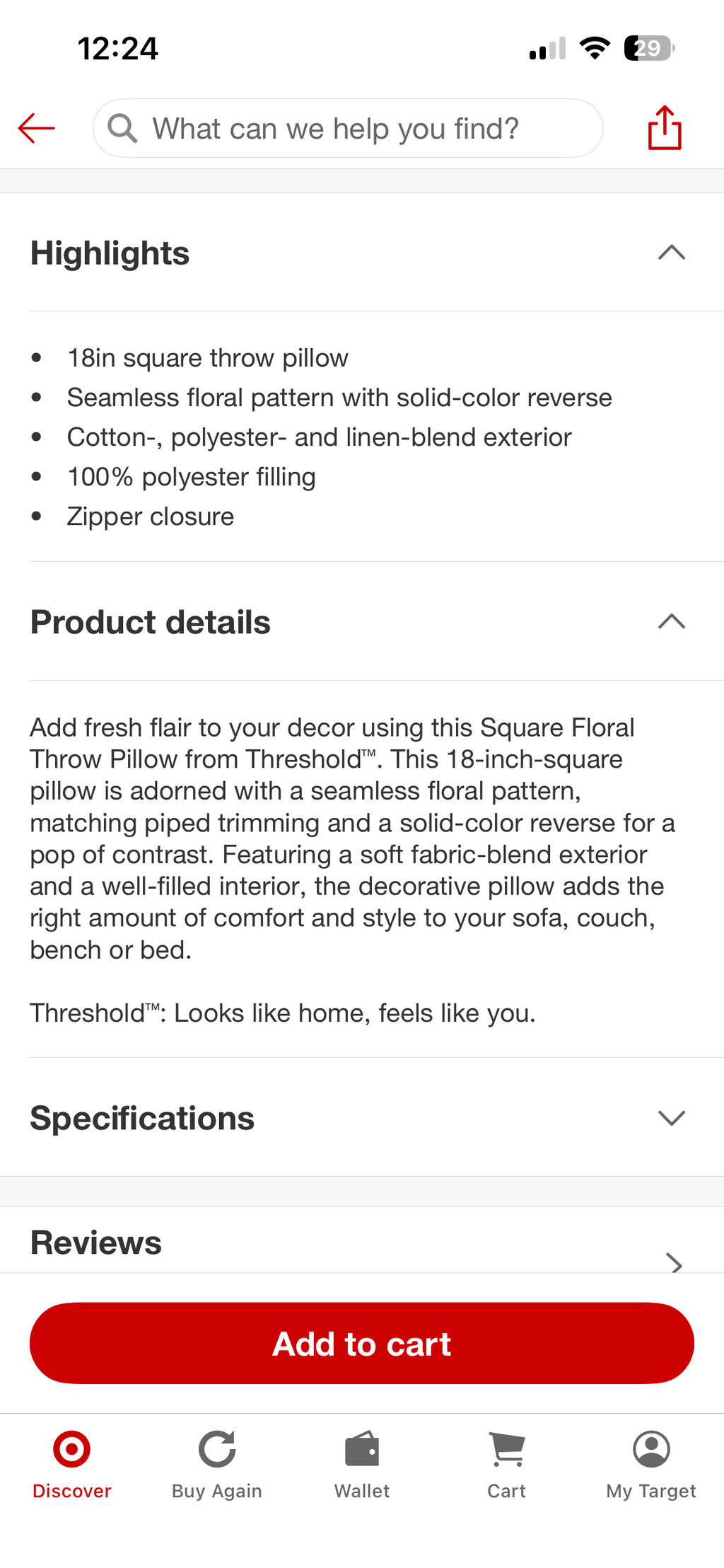 18x18 Square Floral Throw Pillow