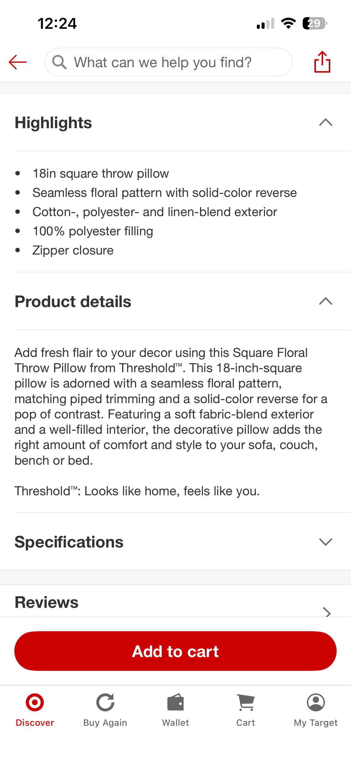 18x18 Square Floral Throw Pillow