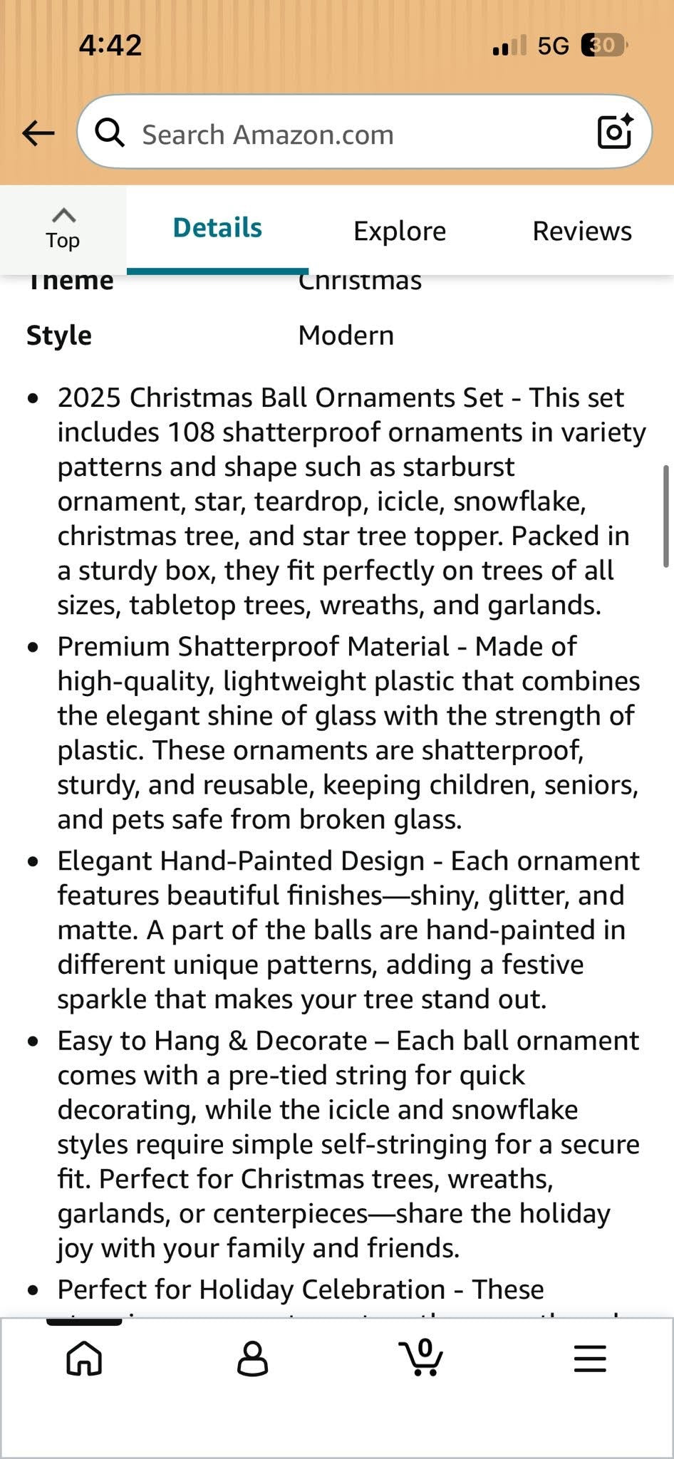 108 Pcs Christmas Ball Ornaments Set