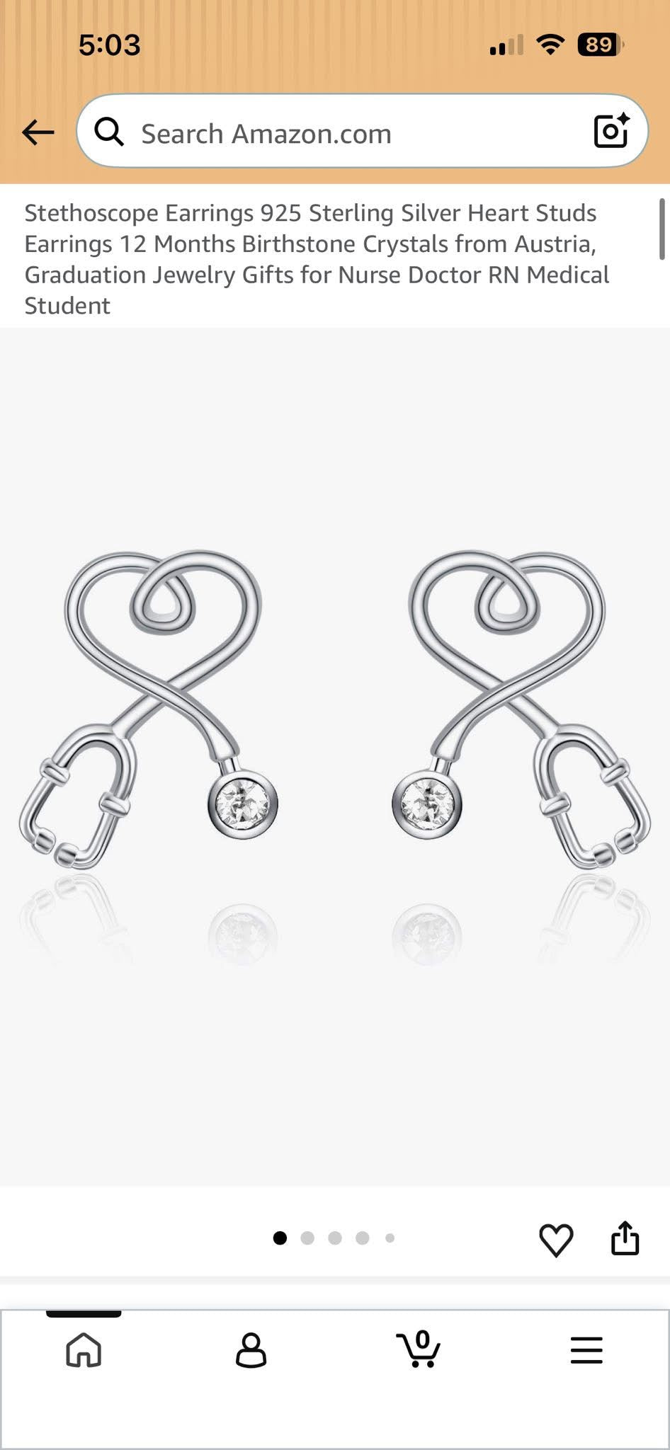 Stethoscope Earrings 925 Sterling Silver Heart Studs