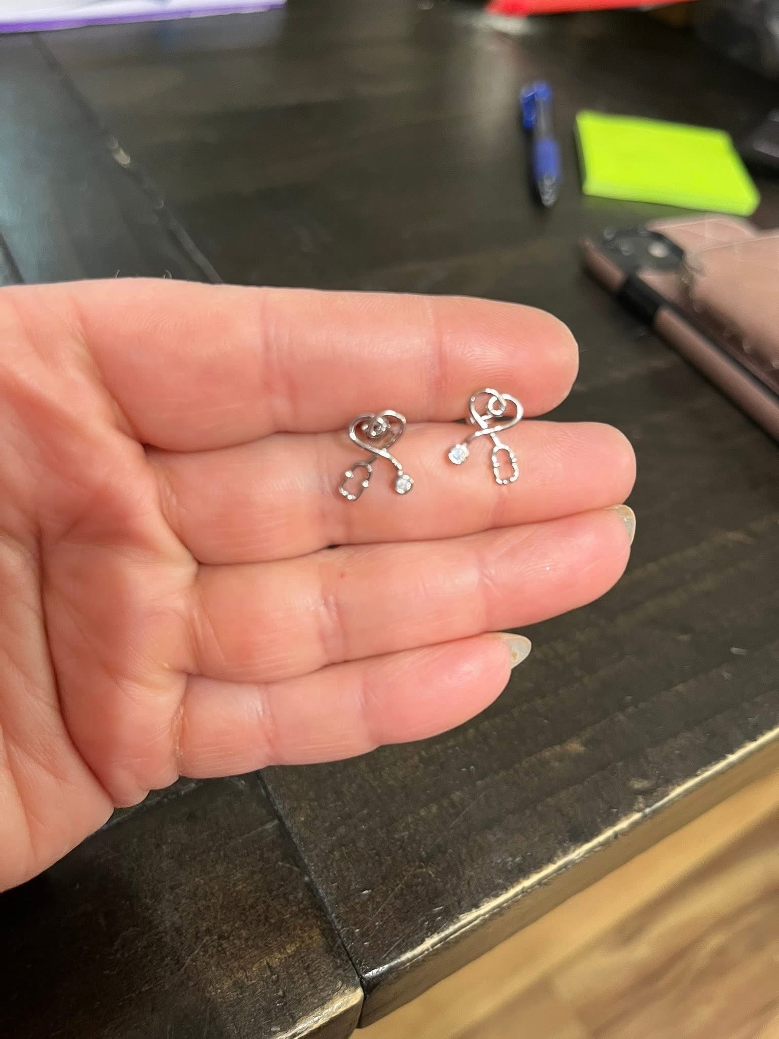 Stethoscope Earrings 925 Sterling Silver Heart Studs