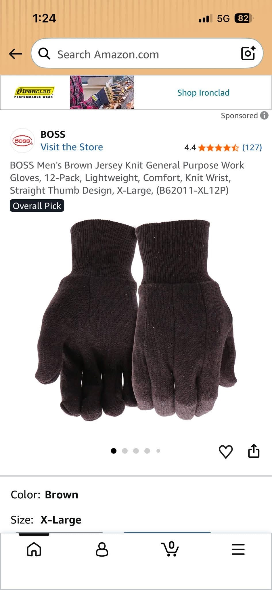 Men's Brown Jersey Knit General Purpose Work gloves 12-Pack