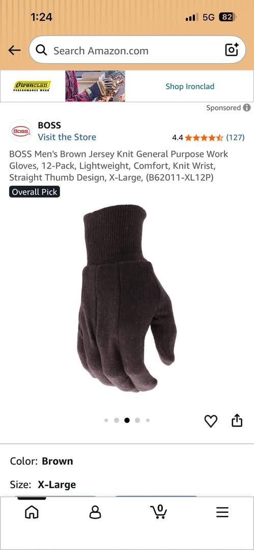Men's Brown Jersey Knit General Purpose Work gloves 12-Pack