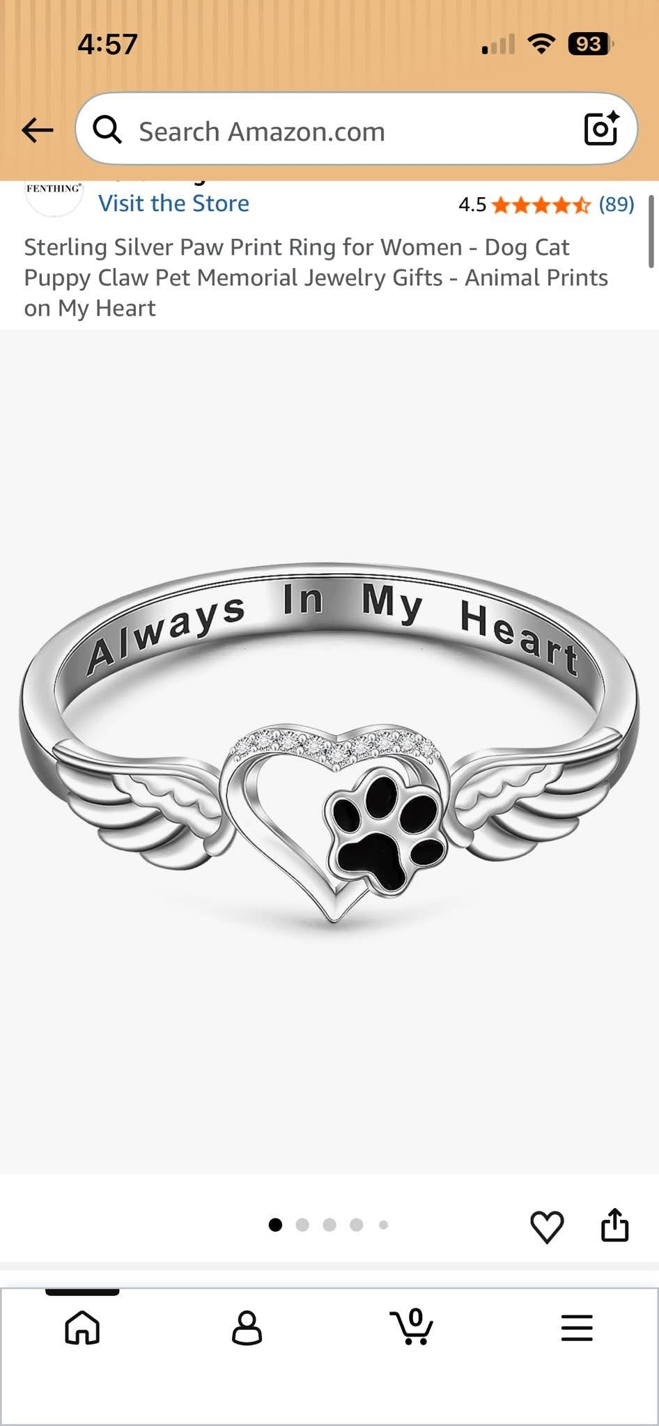 Sterling Silver Paw Print Ring