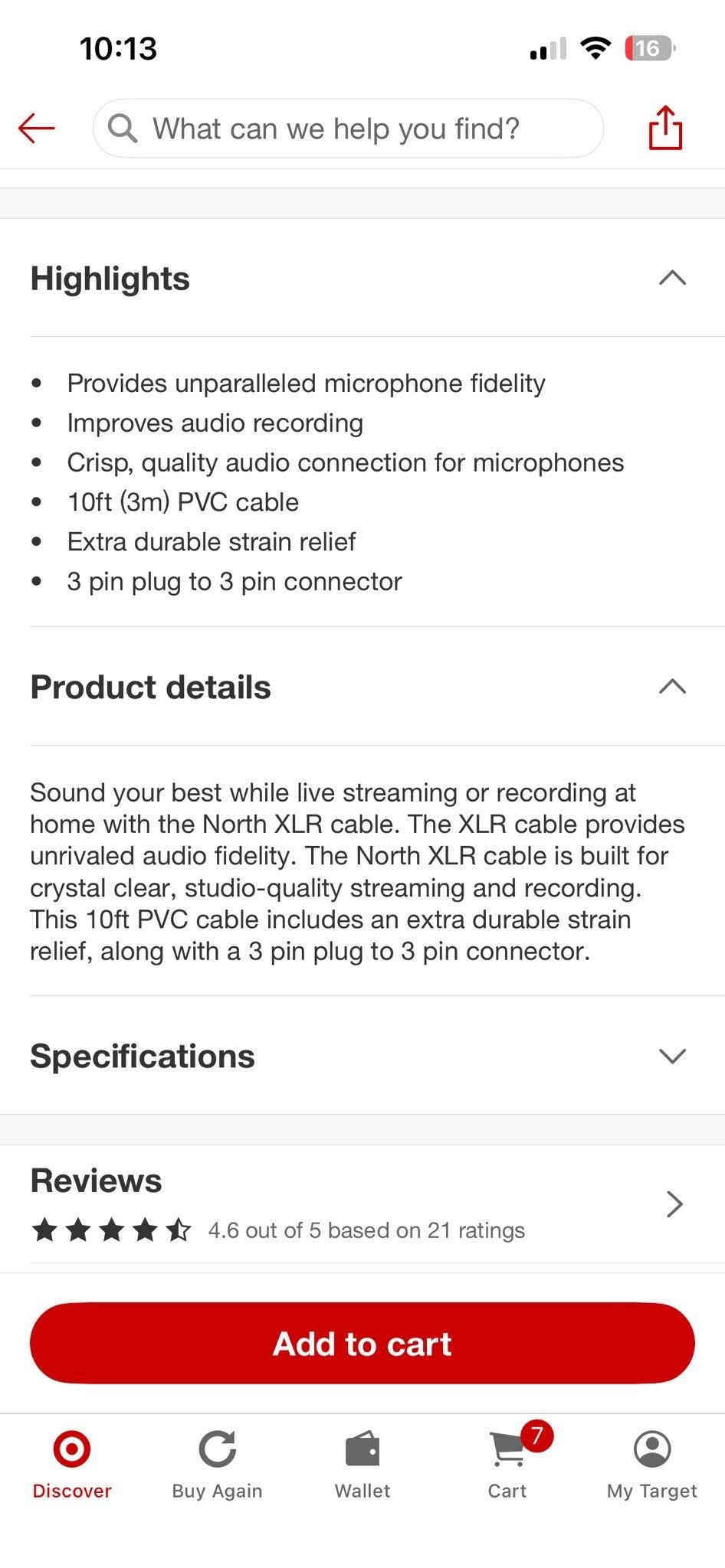 10ft XLR Cable