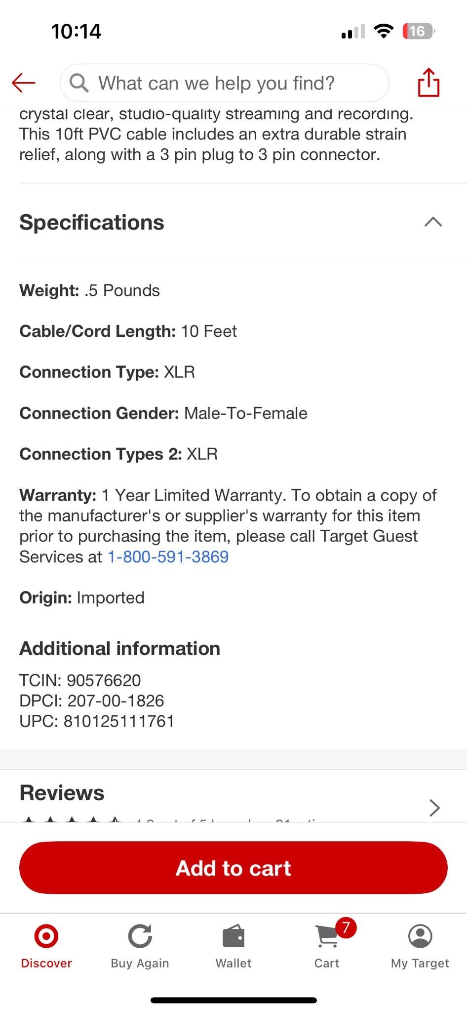 10ft XLR Cable