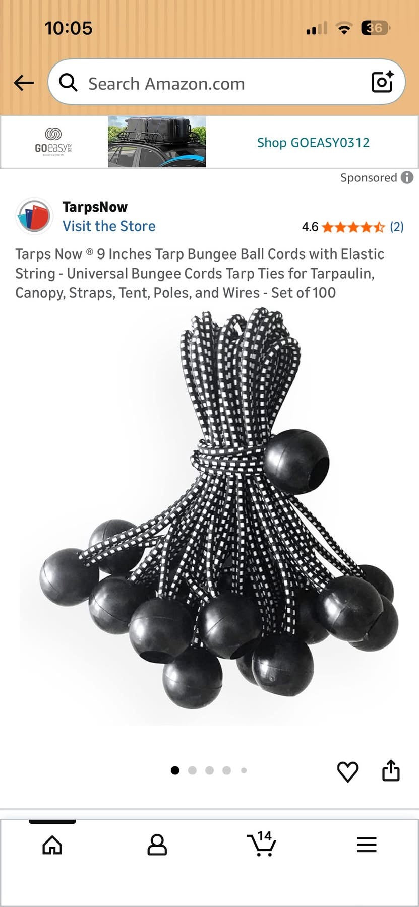 9in Tarp Bungee Ball Cords