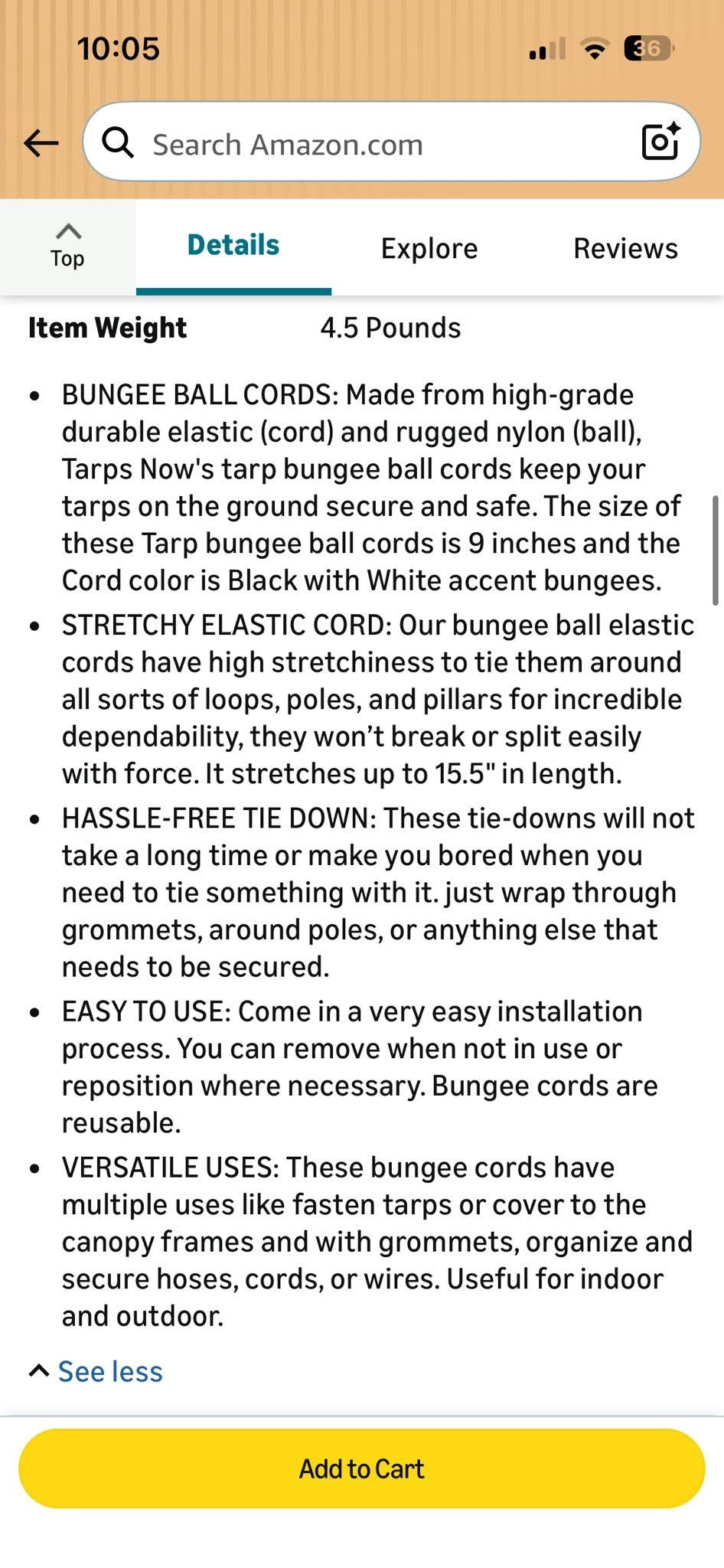 9in Tarp Bungee Ball Cords
