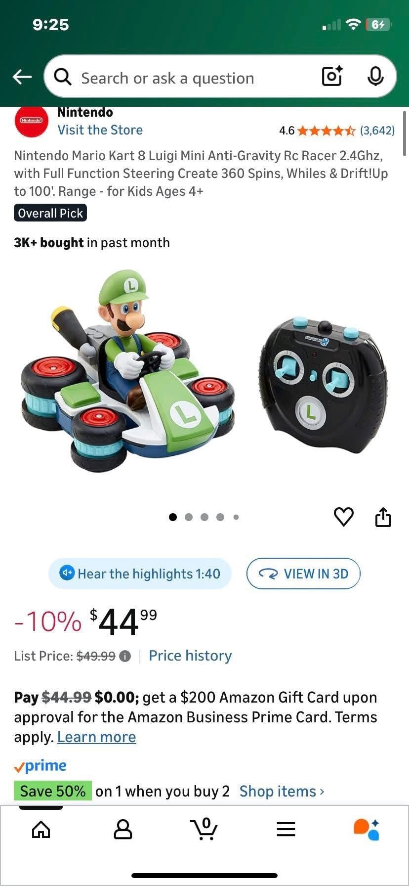 Mario Kart Mini Anti-Gravity R/C Racer