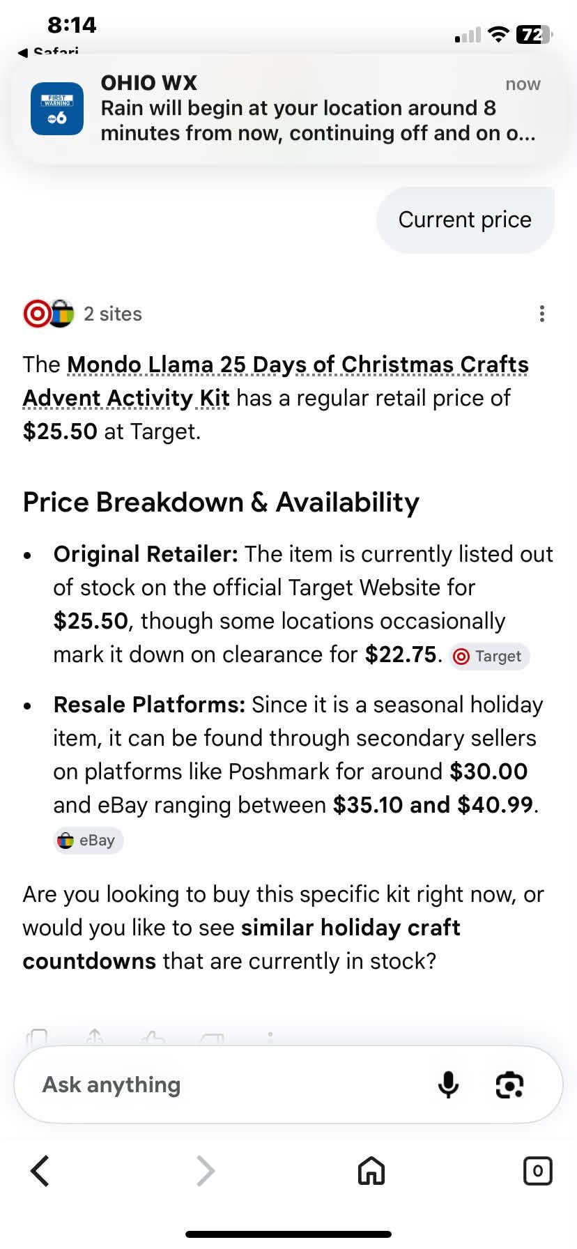 Mondo Llama 25-in-1 Holiday Crafts Kit advent calendar