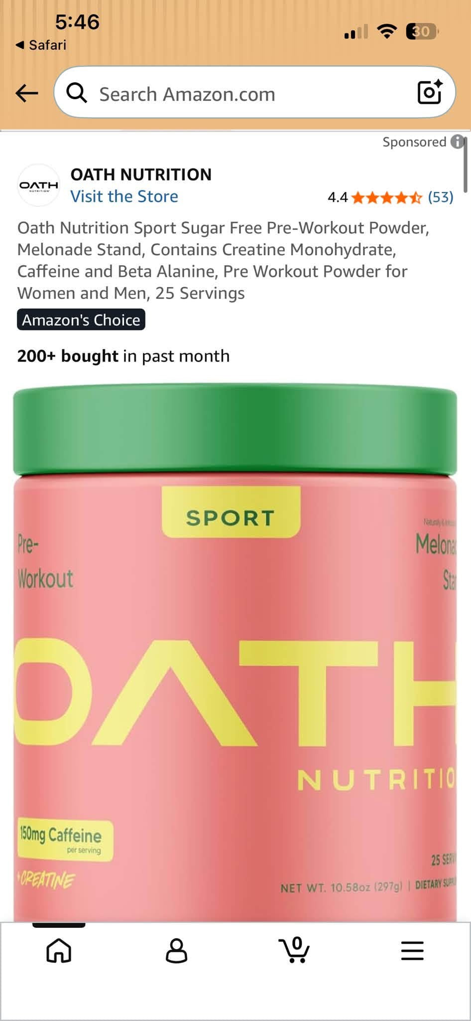 Oath Nutrition Sport Sugar Free Pre-Workout Powder