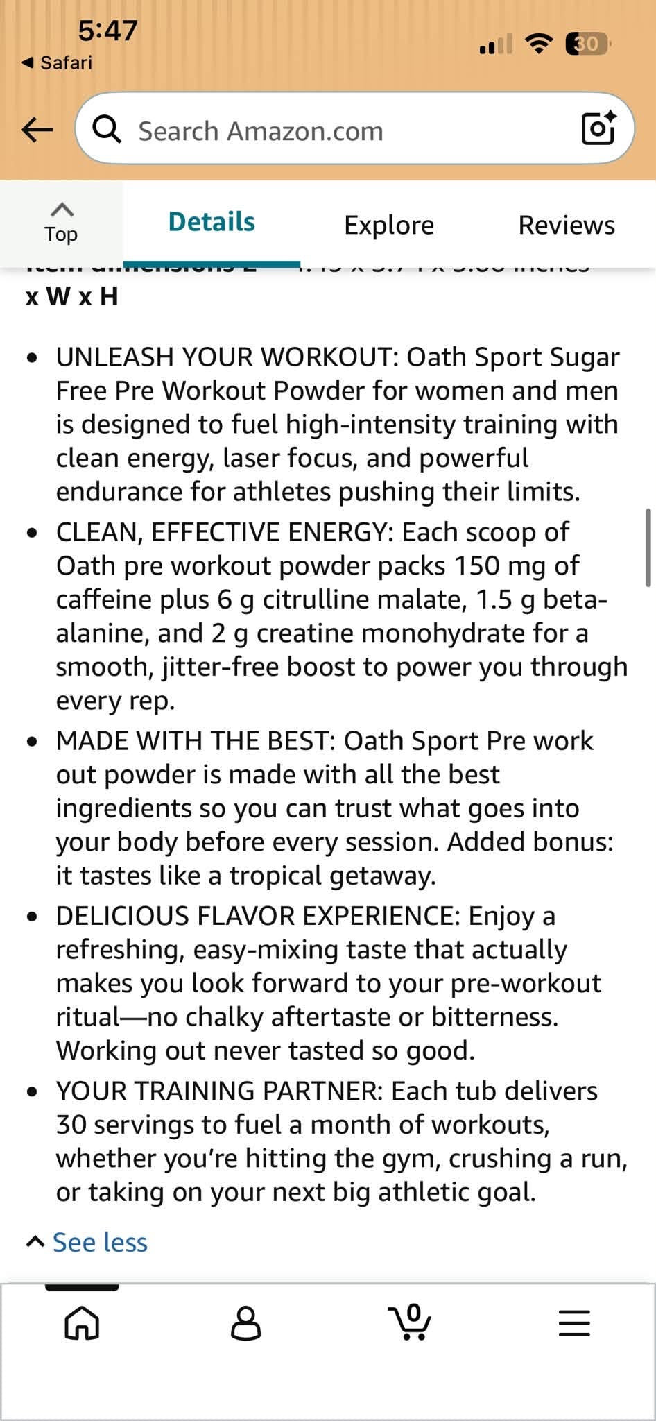 Oath Nutrition Sport Sugar Free Pre-Workout Powder