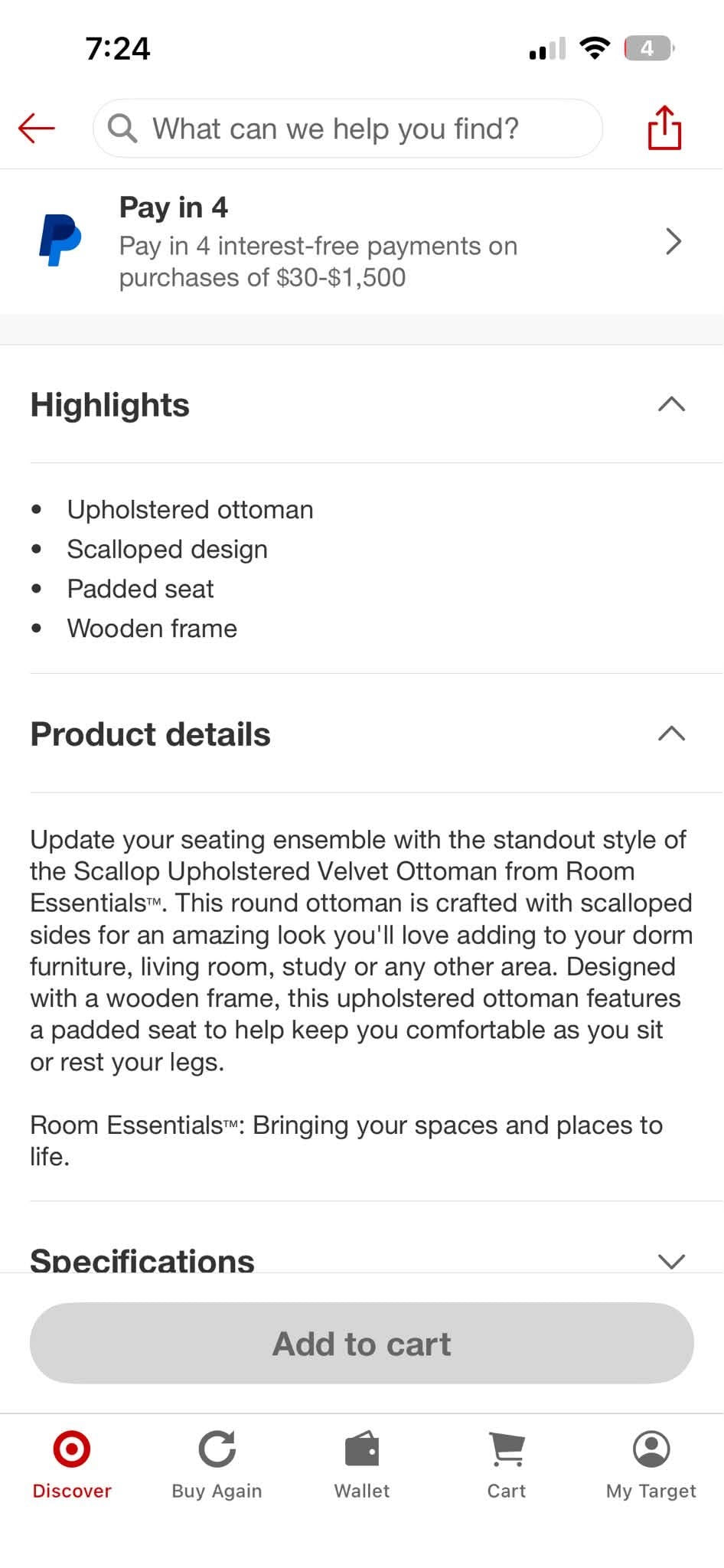 Scalloped Upholstered Ottoman
