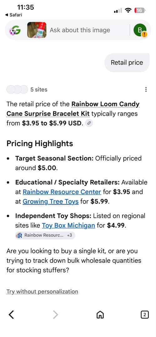 Rainbow Loom Candy Cane Surprise Bracelet Kit